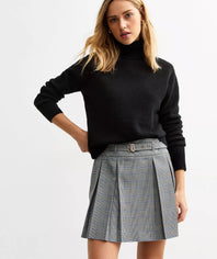 Black Checked Plated Mini Skirt