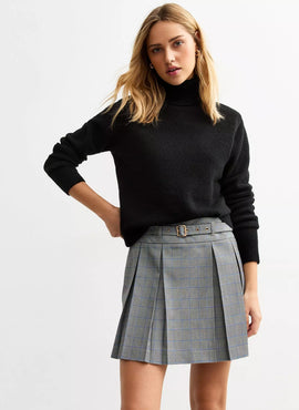 Black Checked Plated Mini Skirt